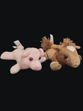 2 UNIPAK PONY AND PIG FINGER PUPPETS MINI STUFFED ANIMALS